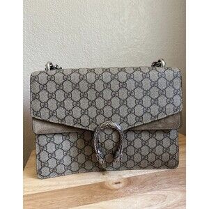 GUCCI Dionysus Medium GG Supreme Monogram Shoulder Bag Beige Authentic